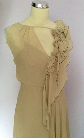 Karen Millen Beige / Nude Silk Strappy Frill Trim Silk Dress Size 10 - Whispers Dress Agency - Womens Special Occasion - 2