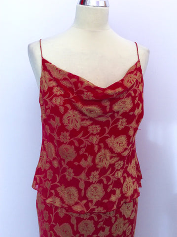 Minosa Red & Gold Floral Print Silk Blend Dress Size 12 Petite - Whispers Dress Agency - Womens Dresses - 2