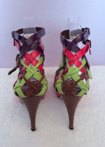 Carvela Brown With Pink, Purple & Lime Green Strappy Heels Size 5/38 - Whispers Dress Agency - Womens Heels - 4