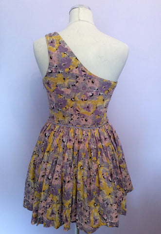 PEPE JEANS LONDON LILACS,PINKS & YELLOW FLORAL PRINT ONE SHOULDER DRESS SIZE M UK 10 - Whispers Dress Agency - Womens Dresses - 3