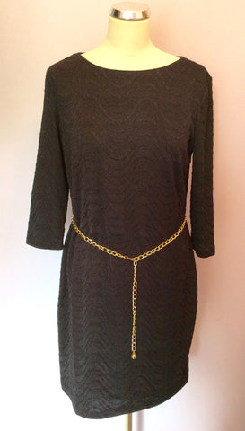 Sandra Darren Black Dress With Gold Chain Belt Size 12 - Whispers Dress Agency - Womens Dresses - 1