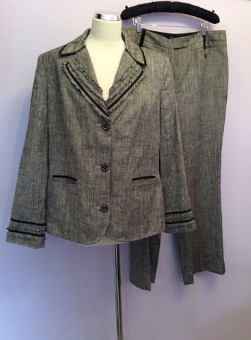 Per Una Speziale Grey & Black Trim Trouser Suit Size 16/18 - Whispers Dress Agency - Sold - 1
