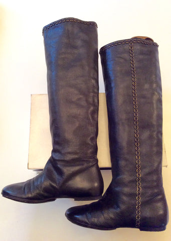 Christian Dior Black Leather Knee Length Boots Size 2.5/35 - Whispers Dress Agency - Sold - 1