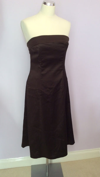 Coast Dark Brown Matt Satin Strapless Dress Size 12 - Whispers Dress Agency - Womens Special Occasion - 1