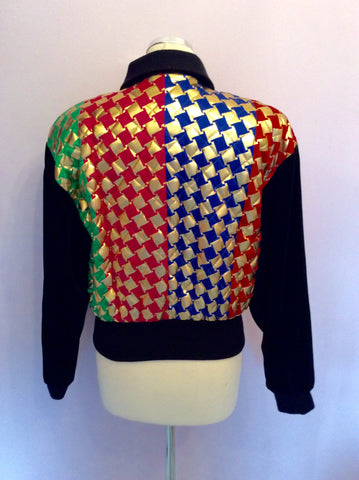 Vintage Escada Black Velvet With Red, Pink, Blue, Green & Gold Print Jacket Size 38 UK 10 - Whispers Dress Agency - Sold - 3