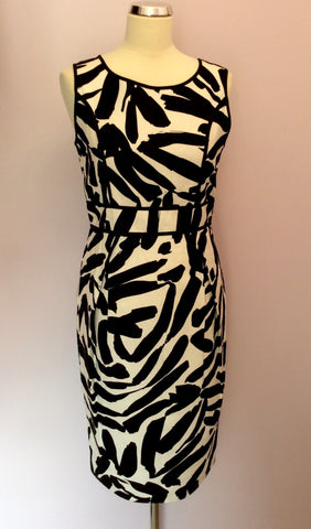 New Marks & Spencer Black & White Print Linen Blend Pencil Dress Size 10 - Whispers Dress Agency - Sold - 1