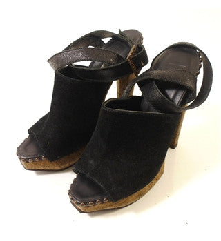 Brand New Herve Leger Black Suede & Cork Sandals Size 3.5/36 - Whispers Dress Agency - Womens Sandals - 3
