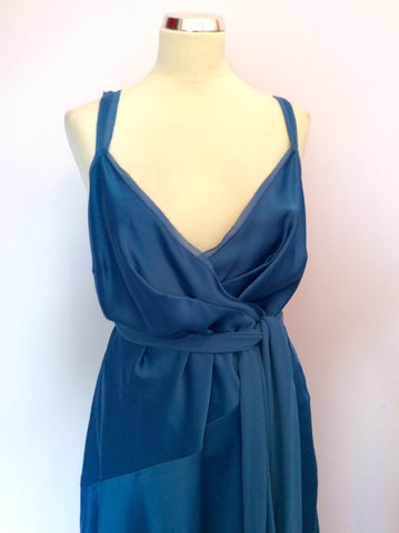 Amanda Wakeley Elements Blue Satin Wrap Style Dress Size 16 - Whispers Dress Agency - Womens Dresses - 2