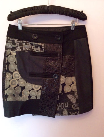 Desigual Black & Dark Grey Wrap Around Skirt Size 38 UK 10 - Whispers Dress Agency - Sold - 1