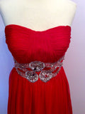 Red Strapless Full Length Evening Dress With Silver Trim Size 6 - Whispers Dress Agency - Womens Dresses - 2
