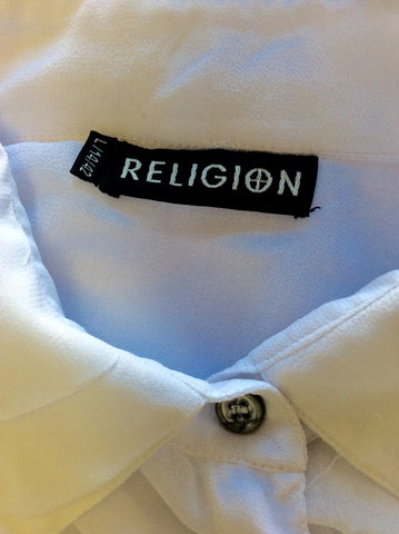 RELIGION WHITE SEMI SHEER LONG SLEEVE SHIRT SIZE 14 - Whispers Dress Agency - Womens Shirts & Blouses - 3