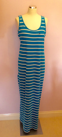Jack Wills Turquoise & White Stripe Stretch Jersey Dress Size 12 - Whispers Dress Agency - Sold - 1
