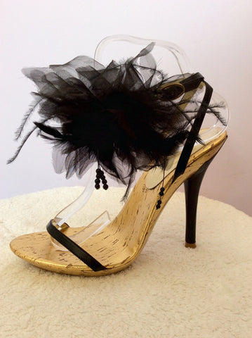 Brand New Moda In Pelle Black Flower Trim Heel Sandals Size 5/38 - Whispers Dress Agency - Sold - 1