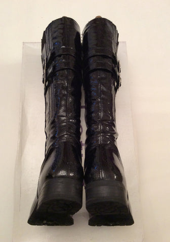 LOTUS BLACK PATENT BUCKLE TRIM KNEE LENGTH BOOTS SIZE 4/37 - Whispers Dress Agency - Womens Boots - 6