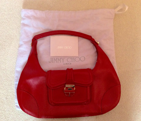 Jimmy Choo Red Leather Harp Bag - Whispers Dress Agency - Sold - 1