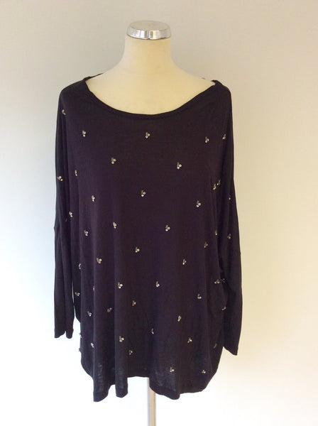 WHISTLES BLACK DIAMANTÉ TRIM TOP SIZE L - Whispers Dress Agency - Womens Tops
