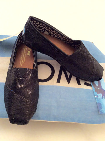 Brand New Toms Black Leather Glitter Flat Shoes Size 3/36 - Whispers Dress Agency - Sold - 1