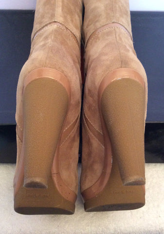 Karen Millen Camel Suede Knee Length Boots Size 7/40 - Whispers Dress Agency - Womens Boots - 6