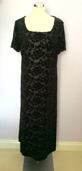 MARKS & SPENCER BLACK WITH VELVET FLORAL DESIGN DRESS SIZE 20 - Whispers Dress Agency - Sold - 1