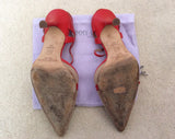 Jimmy Choo Red Leather & Beige Canvas Strappy Heels Size 5/38 - Whispers Dress Agency - Sold - 6