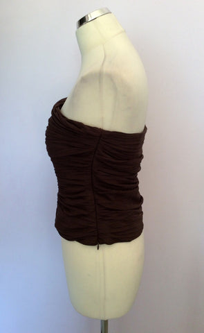 COAST BROWN PLEATED BUSTIER SILK TOP SIZE 14 - Whispers Dress Agency - Womens Tops - 2