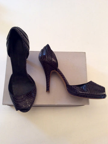 FRENCH CONNECTION BLACK LEATHER SNAKESKIN PEEPTOE HEELS SIZE 6/39 - Whispers Dress Agency - Womens Heels - 1