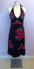 BRAND NEW MONSOON BLACK SILK EMBROIDERED HALTERNECK DRESS SIZE 8 - Whispers Dress Agency - Womens Dresses - 1