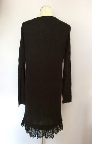 MANGO BLACK KNIT LONG SLEEVE LACE TRIM DRESS SIZE L - Whispers Dress Agency - Sold - 2