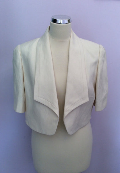 Jaeger Ivory Linen & Silk Crop Jacket Size 14 - Whispers Dress Agency - Womens Coats & Jackets - 1