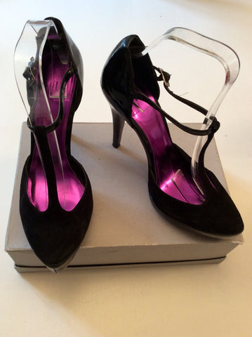 FAITH BLACK SUEDE & PATENT LEATHER T BAR HEELS Size 6/39 - Whispers Dress Agency - Womens Heels - 1