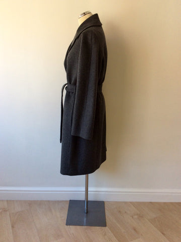JAEGER GREY WOOL & CASHMERE DOUBLE BREASTED BELTED KNEE LENGTH COAT SIZE 12 - Whispers Dress Agency - Sold - 4
