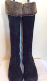 Jigsaw Black Suede Knee High Faux Fur Trim Boots Size 6/39 - Whispers Dress Agency - Womens Boots - 3