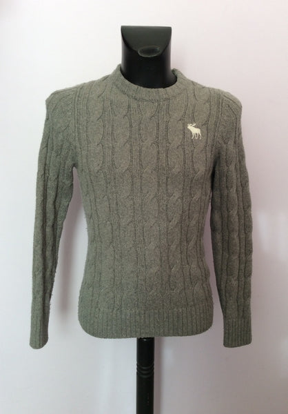 Abercrombie & Fitch Grey Cable Knit Jumper Size M - Whispers Dress Agency - Mens Knitwear - 1