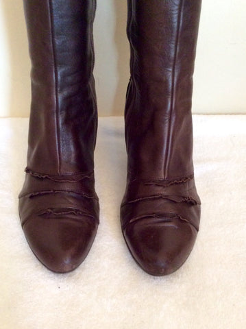 Jigsaw Brown Leather Frill Trim Boots Size 6/39 - Whispers Dress Agency - Sold - 3