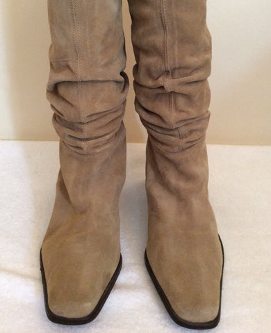 Pierre Cardin Beige Suede Slouch Boots Size 7.5/41 - Whispers Dress Agency - Womens Boots - 3