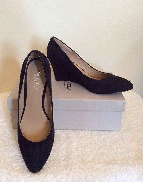 Carvela Navy Blue Suedette Wedge Heel Court Shoes Size 6/39 - Whispers Dress Agency - Sold - 1