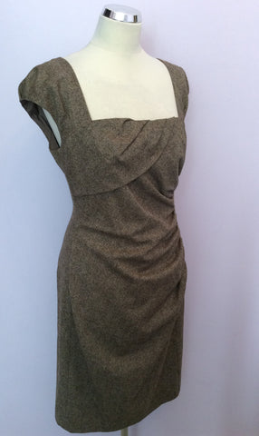 LK Bennett Brown Tweed Wool Tina Dress Size 14 - Whispers Dress Agency - Sold - 3