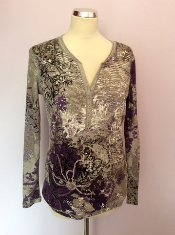 Marc Aurel Grey, Purple, Black & White Print Top Size 40 UK 12 - Whispers Dress Agency - Sold - 1