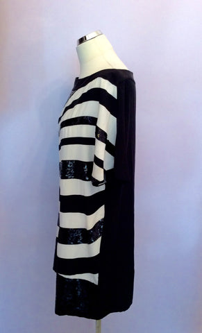 Jaeger Black & Ivory Striped Sequin Trim Tunic Top Size 14 - Whispers Dress Agency - Sold - 2