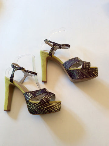 BRAND NEW ZARA LIME GREEN SUEDE & DARK GREEN PALM TREE PRINT PLATFORM HIGH HEEL SANDALS SIZE 6/39 - Whispers Dress Agency - Womens Sandals - 4