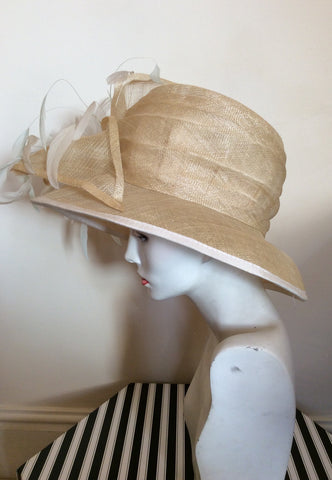 Natural Straw & Ivory Feather Trim Formal Hat - Whispers Dress Agency - Sold - 4