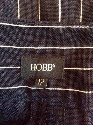 Hobbs Navy Blue & White Pinstripe Linen Trousers Size 12 - Whispers Dress Agency - Womens Trousers - 3