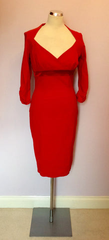 DIVA CATWALK RED 3/4 SLEEVE WIGGLE PENCIL DRESS SIZE L - Whispers Dress Agency - Sold - 1