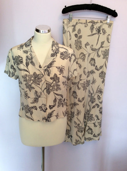 Alexon Cream & Black Floral Print Silk Blouse & Skirt Size 12 - Whispers Dress Agency - Womens Suits & Tailoring - 1
