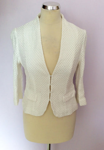 JAEGER WHITE COTTON 3/4 SLEEVE JACKET SIZE 12 - Whispers Dress Agency - Womens Coats & Jackets - 1