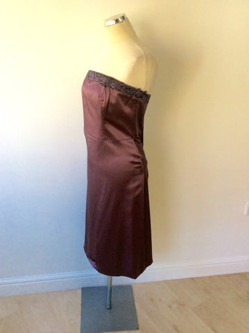MONSOON DUSKY ROSE SILK BEADED STRAPLESS DRESS SIZE 16 - Whispers Dress Agency - Womens Dresses - 3