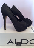 Aldo Vannice Black Sparkle Peeptoe Platform Sole Heels Size 5/38 - Whispers Dress Agency - Womens Heels - 3