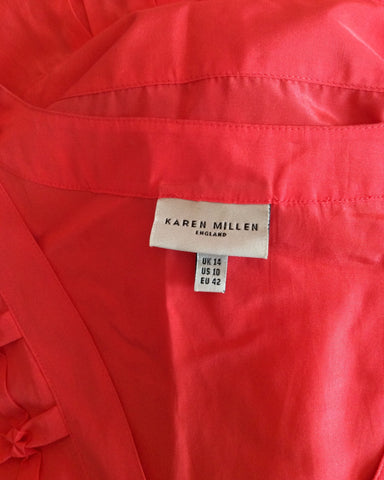 Karen Millen Coral Orange Silk & Cotton Smock Top Size 14 - Whispers Dress Agency - Womens Tops - 3