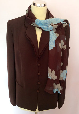 Jacques Vert Brown Jacket & Floral Skirt & Scarf Suit Size 14 - Whispers Dress Agency - Sold - 2