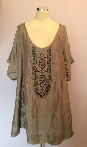 ANN HARVEY SILVER GREY BEADED TRIM SMOCK/ TUNIC TOP SIZE 28 - Whispers Dress Agency - Womens Tops - 1